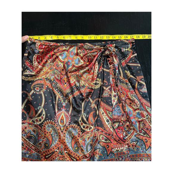 Silky Skirt- Faux Wrap- Black Red- Abstract- Large Richie Tailor knee length - Picture 4 of 5